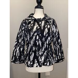 e-col-o-gie Cropped Jacket, Button Front, Size Small, Black, White, Cotton Blend